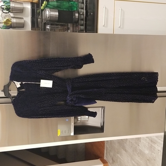 💕THE GREAT💕 The Merry Dress ~ Navy Blue Velvet Burnout Polka Dot Midi M NWT - Picture 10 of 16